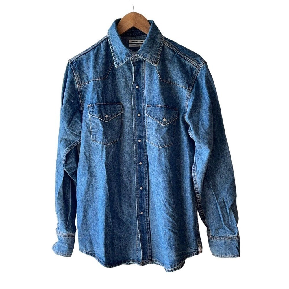 ONE Teaspoon XS Zeppelin Pearl Snap Button Front Western Denim Shirt Top - New